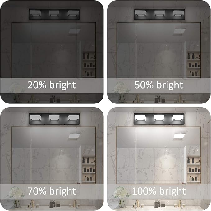 Ralbay 3 Light Dimmable Bathroom Vanity Light LED Modern Matte Black Vanity - Image 5