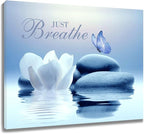 EOBTAIN Zen Canvas Wall Art Bathroom Blue Butterfly and Floral Stone Relaxing by EOBTAIN