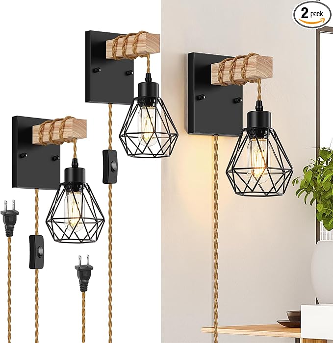 Lomoky Farmhouse Wood Wall Sconces by Lomoky
