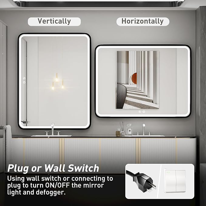 40X30 Inch Black Bathroom Mirror - Image 7
