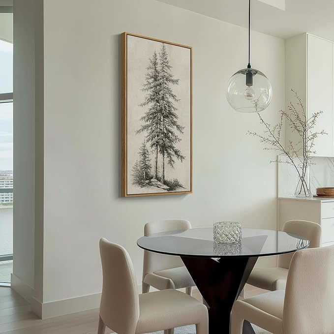 Framed Vertical Vintage Sketch Tree Living Room Wall Art, Large Black Beige - Image 5