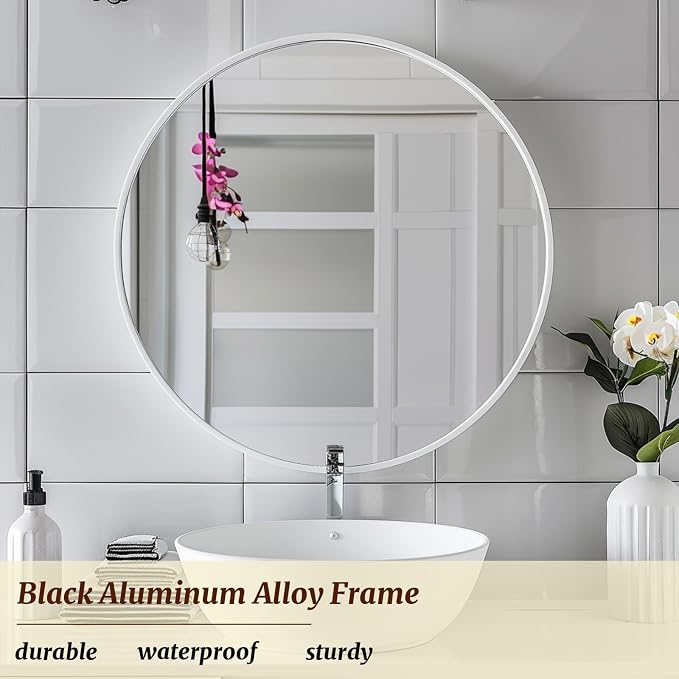 White Round Mirror 18 inch, Bathroom Mirror, Round Wall Mirrors - Image 2