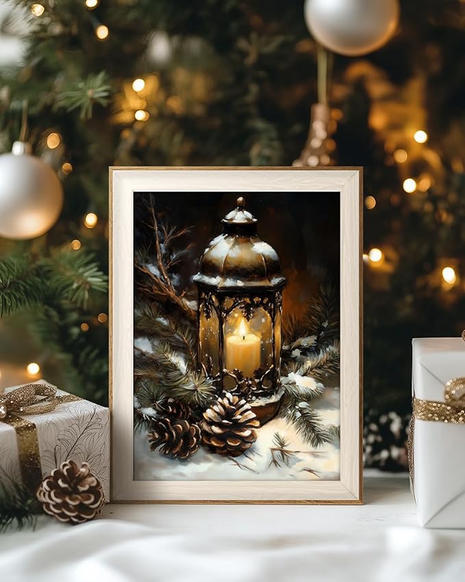 VIYYIEA Winter Framed Wall Art for Living Room, Oil Lamp Canvas Prints - Image 8