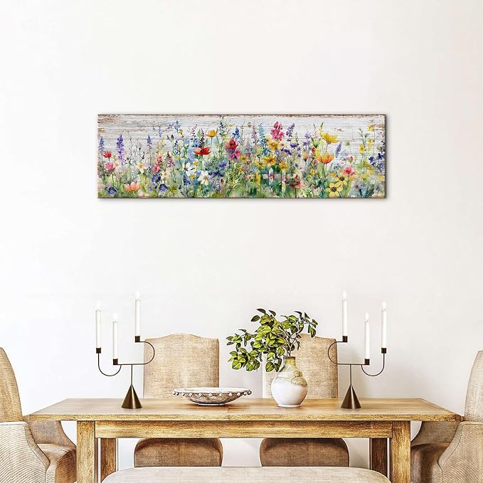 Rustic Wildflower Wall Art Colorful Farmhouse Floral Scenery Picture Decor - Image 3
