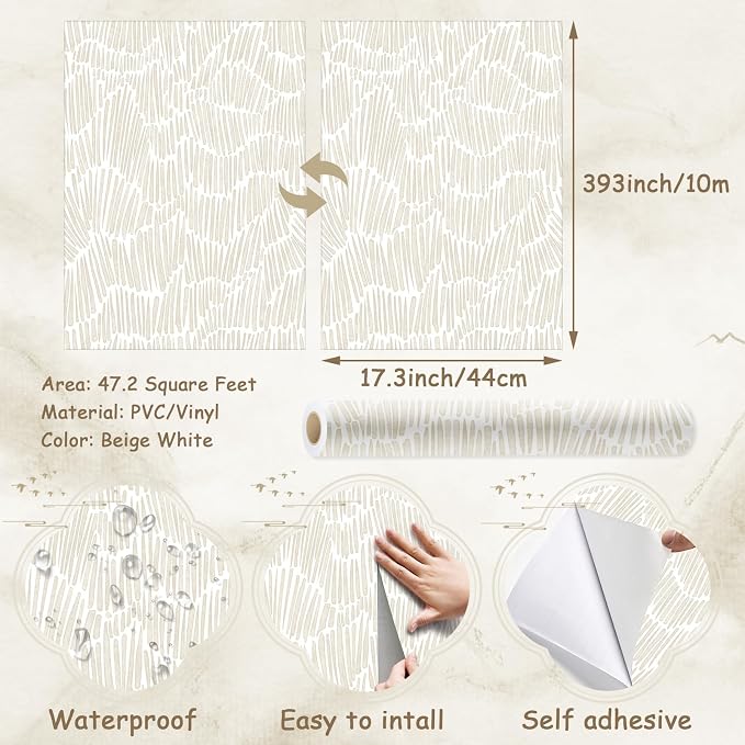 Theper Beige Wallpaper 17.3"×393" Modern Striped Wallpapers Peel and Stick - Image 3