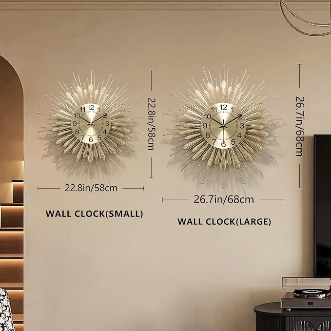 27" Gold Mid Century Modern Wall Clock，Battery Operated Decorative Decorative - Image 3
