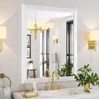 Amorho Bathroom Mirror, 40X32 Inch White Thick Metal Framed Wall Mirrors - Image 8