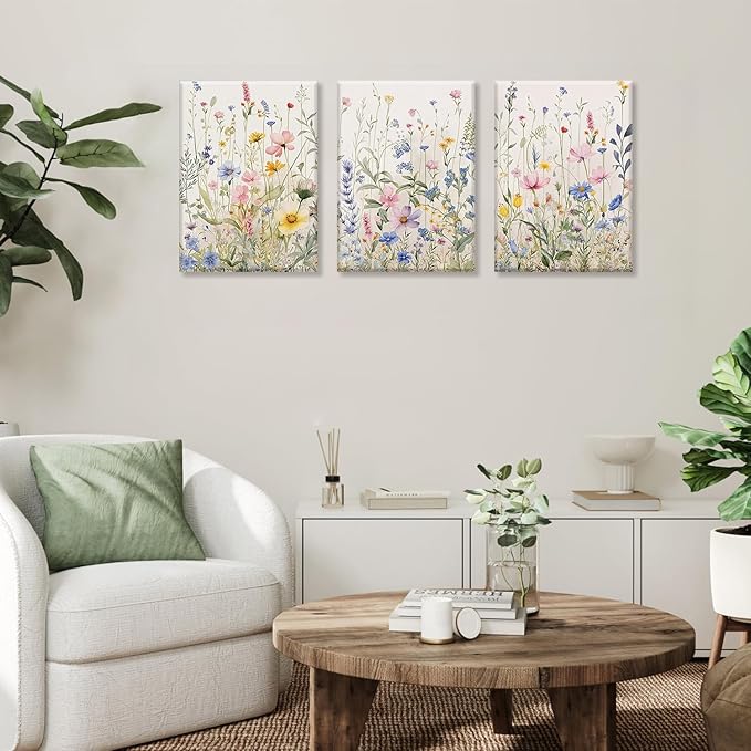 Bwodke Wildflower Wall Art Watercolor Botanical Floral Colorful Canvas Prints - Image 2