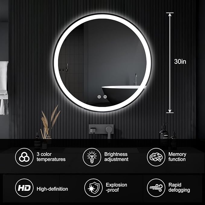 DUMOS 30 Inch Round LED Bathroom Mirror - Image 3