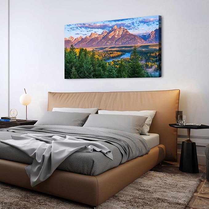 Grand Teton Mountain Wall Art Sunset Nature National Park Posters Oxbow Bend - Image 6