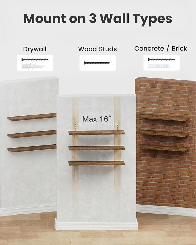 AMADA HOMEFURNISHING 23.6" L Floating Shelves, Wall Shelves Set of 3 - Image 8