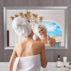 Amorho 48x32 Inch Bathroom Mirror Silver, Thick Metal Framed Wall Mirrors - Image 6