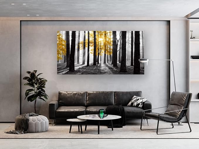 Cao Gen Decor Art S06375 Wall Art Canvas Painting Yellow Tree in Black and - Image 3