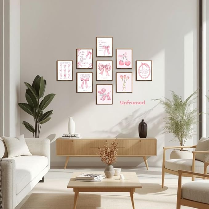 Pink Bows Bible Verse Christian Canvas Wall Art Set of 9, Trendy Posters Prints - Image 9