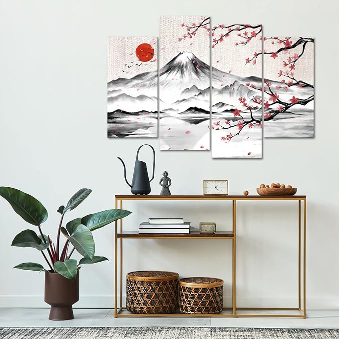 LyerArtork 4 Panel Japanese Ink Painting Wall Art Mount Fuji - Image 4