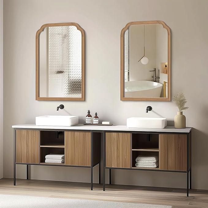 WallBeyond Wood Frame Wall Mirror Rounded Corner Arch Rectangle Mirror - Image 2