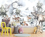 Boys or Girls Cartoon Watercolor Animals wallpeper Nursery Kids Bedroom wall by WXHFM