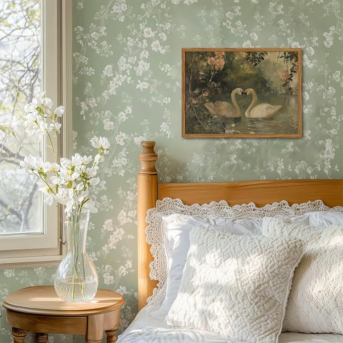Framed Vintage Swan wall art, Rustic Romantic White Swan Pictures Wall Decor - Image 2