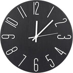 Wall Clock 12 Inch Silent Non-Ticking Imitation Wood Indoor Clock Round Black by BAKBRAND
