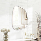 Irregular Wooden Framed Wall Mirror Modern Asymmetrical Unique Hanging Mirror - Image 2