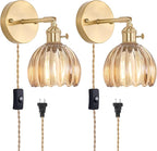 Shenmoyl Plug in Wall Sconce, Amber Tulip Glass Lampshade Wall Light Plugin by Shenmoyl