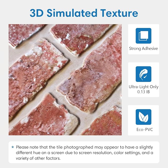 COMSTICKC 3D Red Brick Wall Panel, Peel and Stick Brick Panels - Image 3