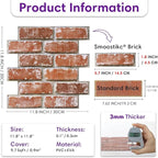 3D Peel and Stick Faux Brick Wall Panels 11.8" x 11.8" 10-Pack, Small - Image 2