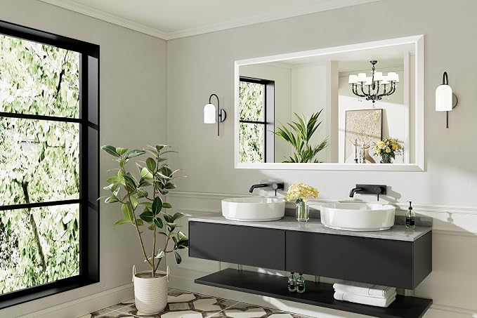 60x36 Inch White Bathroom Mirror - Image 8