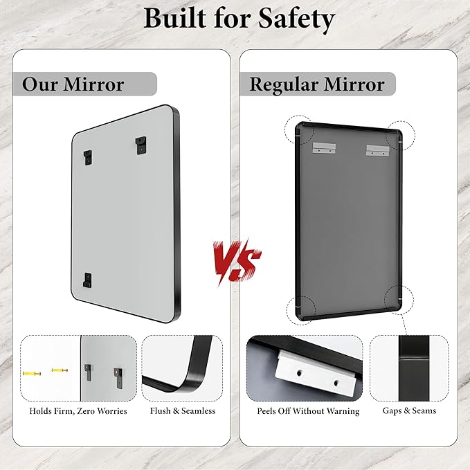 32x40 Inch Metal Black Framed Bathroom Mirror - Image 5
