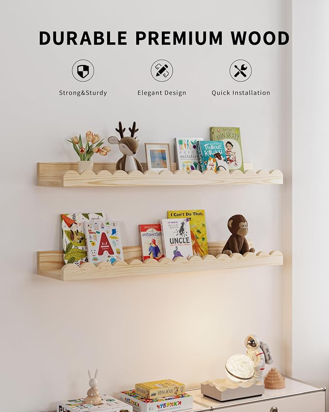 Shario Nursery Book Shelves, Scalloped Shelves, Wall Book Shelves - Image 3