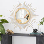 Large Gold Spoked Sunburst Wall Mirror Boho Home Decor Round Wall Art Mirror - Image 2