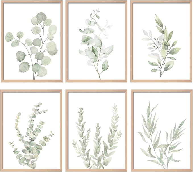 Botanical Plant Wall Art Boho Decor Prints Light Green Eucalyptus Leaf Picture by NCYEL
