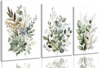 Bwodke Botanical Wall Art Plant Floral Watercolor Canvas Prints Set of 3 Framed by Bwodke