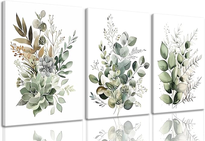 Bwodke Botanical Wall Art Plant Floral Watercolor Canvas Prints Set of 3 Framed by Bwodke