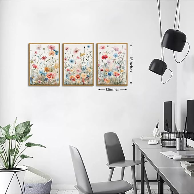KISSFOX Colorful Wildflower Canvas Wall Art Set Of 3 Flowers Pictures Prints - Image 4