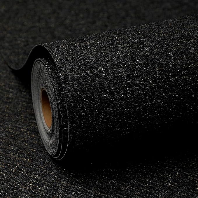 Black and Gold Peel and Stick Wallpaper Slight Velvety Feeling Woven Fabric by Unknown
