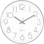 Foxtop Silver Wall Clock Silent Non-Ticking Battery Operated Round Modern Wall by Foxtop