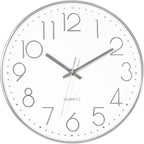 Foxtop Large Silver Wall Clock 14 Inch Silent Non-Ticking Battery Operated by Foxtop