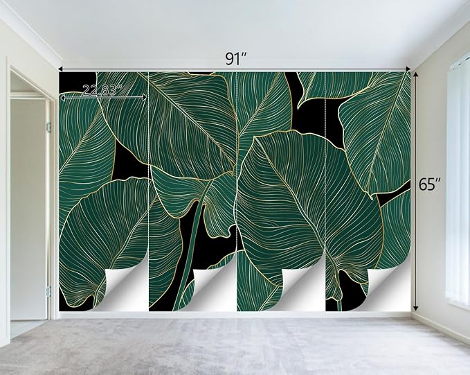 Black and Gold Leaf Mural Bedroom Tropical Green Botanical Wallpaper Room Plant - Image 4