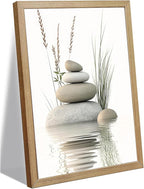Wooden Frame Zen Stone Canvas Wall Art, Stacked Stones in Water Poster Print. by KBIERQN