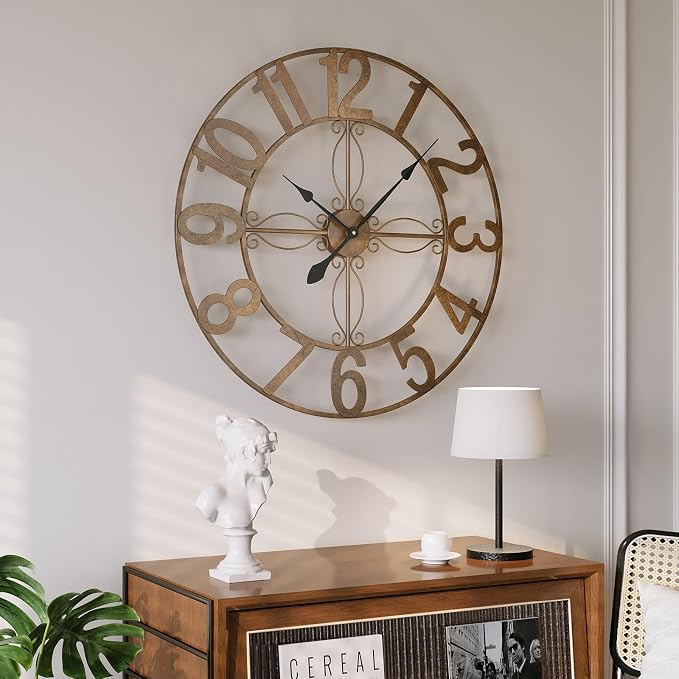 Cuspin 30 Inch Large Wall Clock, Bronze Rustic Decorative Metal Wall Clock - Image 3