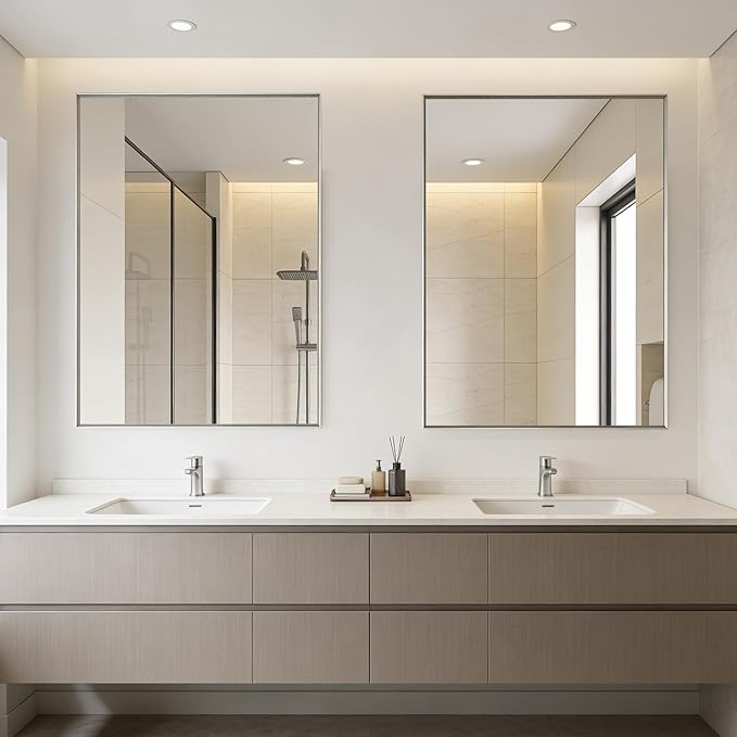 Bathroom Mirror for Wall, 30x40 Inch Metal Framed Mirror, Brushed Nickel - Image 5