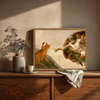 Funny Orange Cat Wall Art Creation of Adam and Cat Wall Decor Painting - Image 2