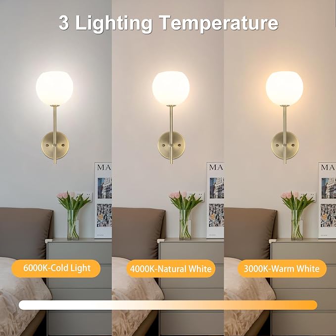 Brass Battery Operated Wall Sconces Set of 2, Rechargeable Wireless Wall Lights - Image 4