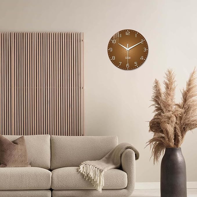 XNM Brown Wall Clock for Bedroom Glass Small Wall Clocks Battery Operated 12 - Image 2