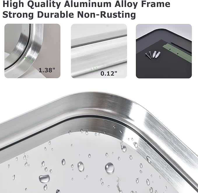 Easly Silver Bathroom Mirror for Wall, 30x22 Inch Rectangular Aluminum Alloy - Image 3