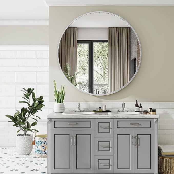 VooBang Black Round Bathroom Mirror, 42 inch Large Circle Wall Mounted Hanging - Image 5