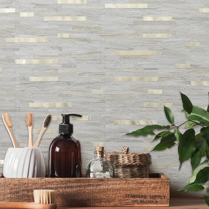 AULIGET 2 Sheets Faux Stone Peel and Stick Backsplash - Image 6
