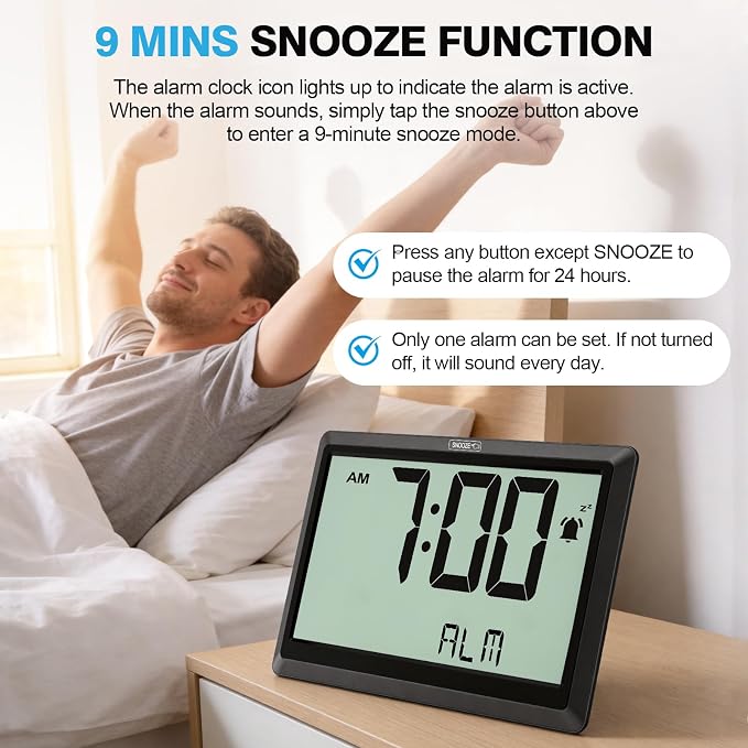 XREXS 10.4 Inch Digital Wall Clock, Battery Operated Large Display Clock - Image 6
