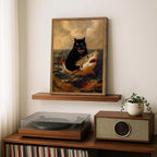 Funny Black Cat Wall Art Whimsical Cat Riding a Shark Wall Decor Picture Unique - Image 7